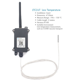 LTC2-LT - Industrial LoRaWAN Temperature Transmitter- PT100 Low Temperature